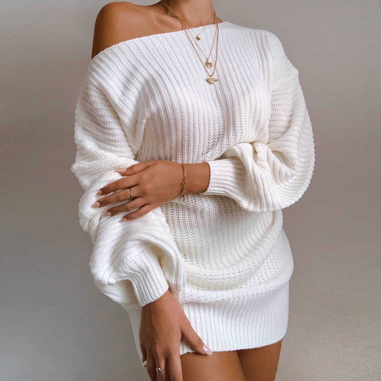 Luna™ | Elegant Off-shoulder Knitted Sweater Dress