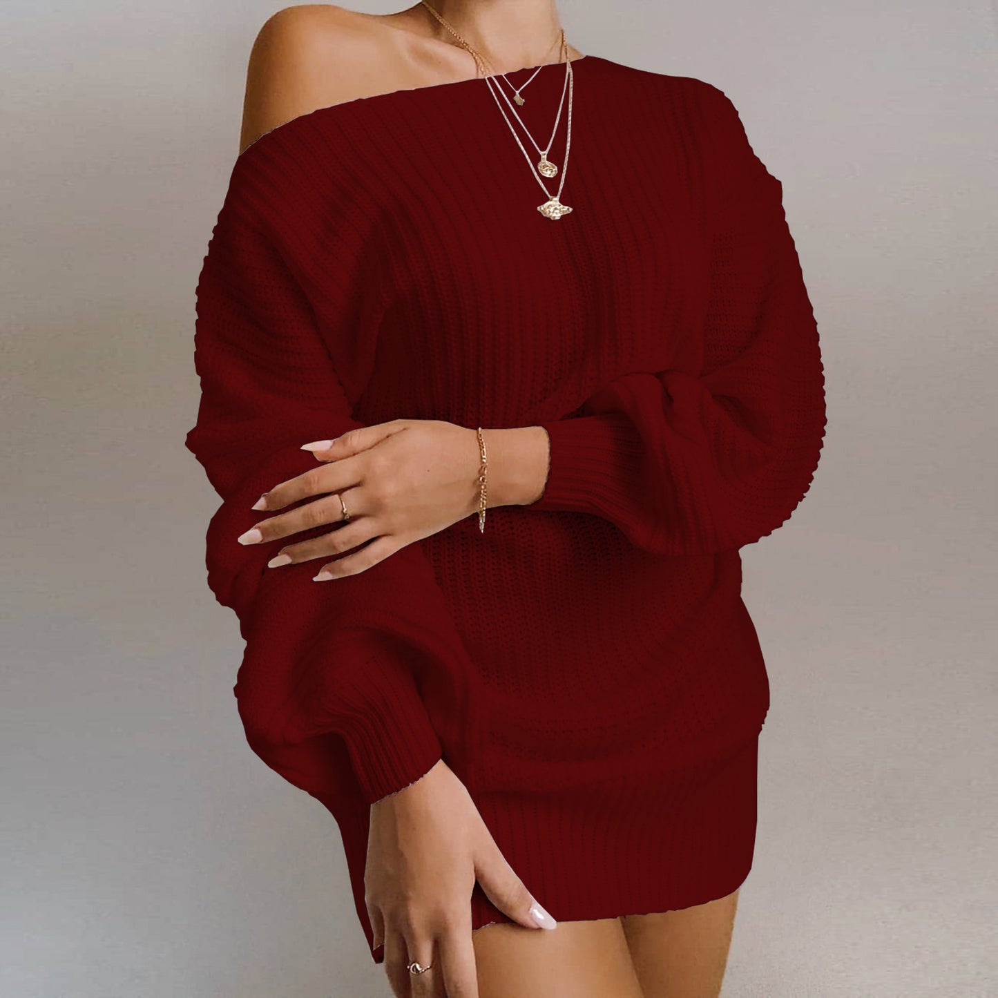 Luna™ | Elegant Off-shoulder Knitted Sweater Dress