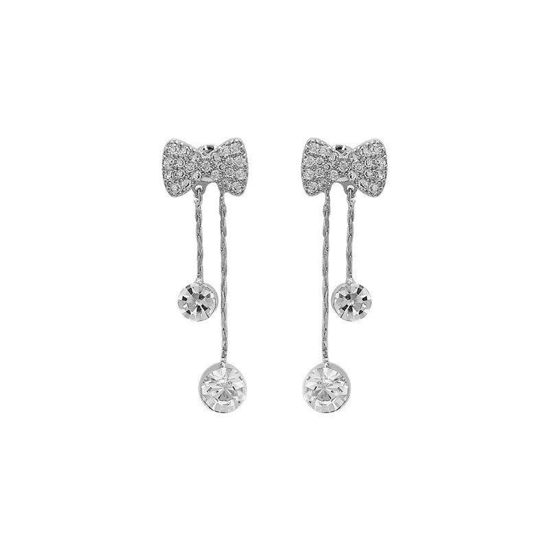 Elena™ | Gold Bow Tassel Earrings with Rhinestones