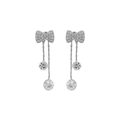 Elena™ | Gold Bow Tassel Earrings with Rhinestones